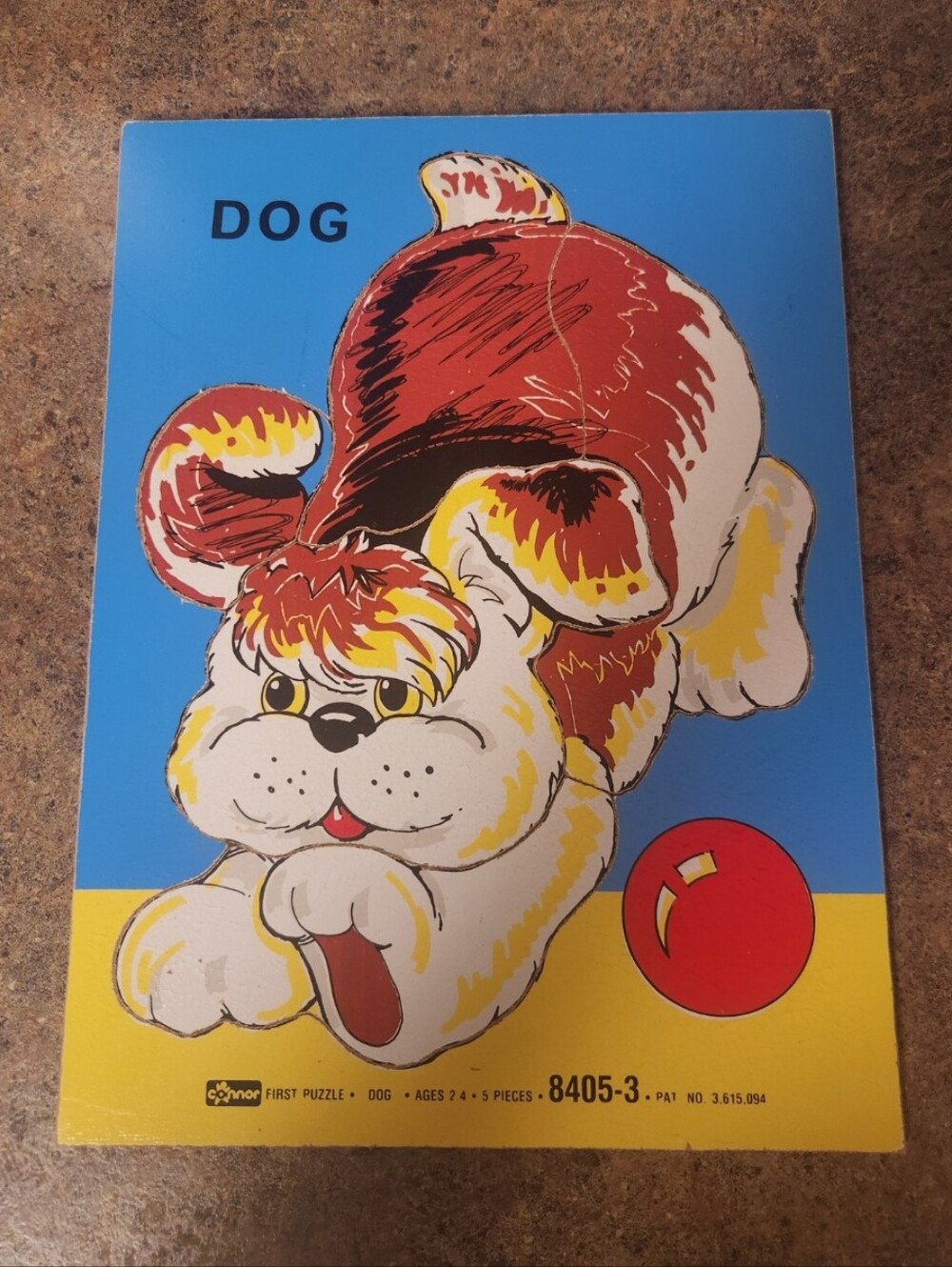 CONNOR Blue Puzzle Board with Red and Yellow Dog Illustration